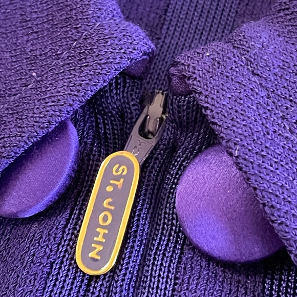 St John Santana Knit Jacket Women Royal Purple Y2K Large Old Money Preppy Logo - Picture 12 of 16